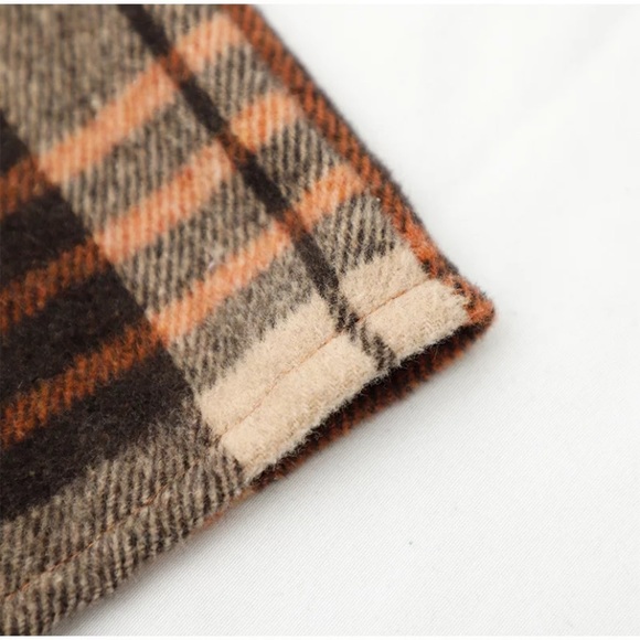 SOLD OUT Fall Autumn Brown Plaid Oversized Flannel Shacket Shirt Jacket - Picture 9 of 11